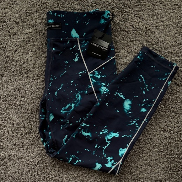 Savage X Fenty Teal and Navy Patterned Leggings - Picture 1 of 1